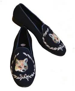 Misses  Needlepoint Fox on Black Loafer | Designs by Lillie