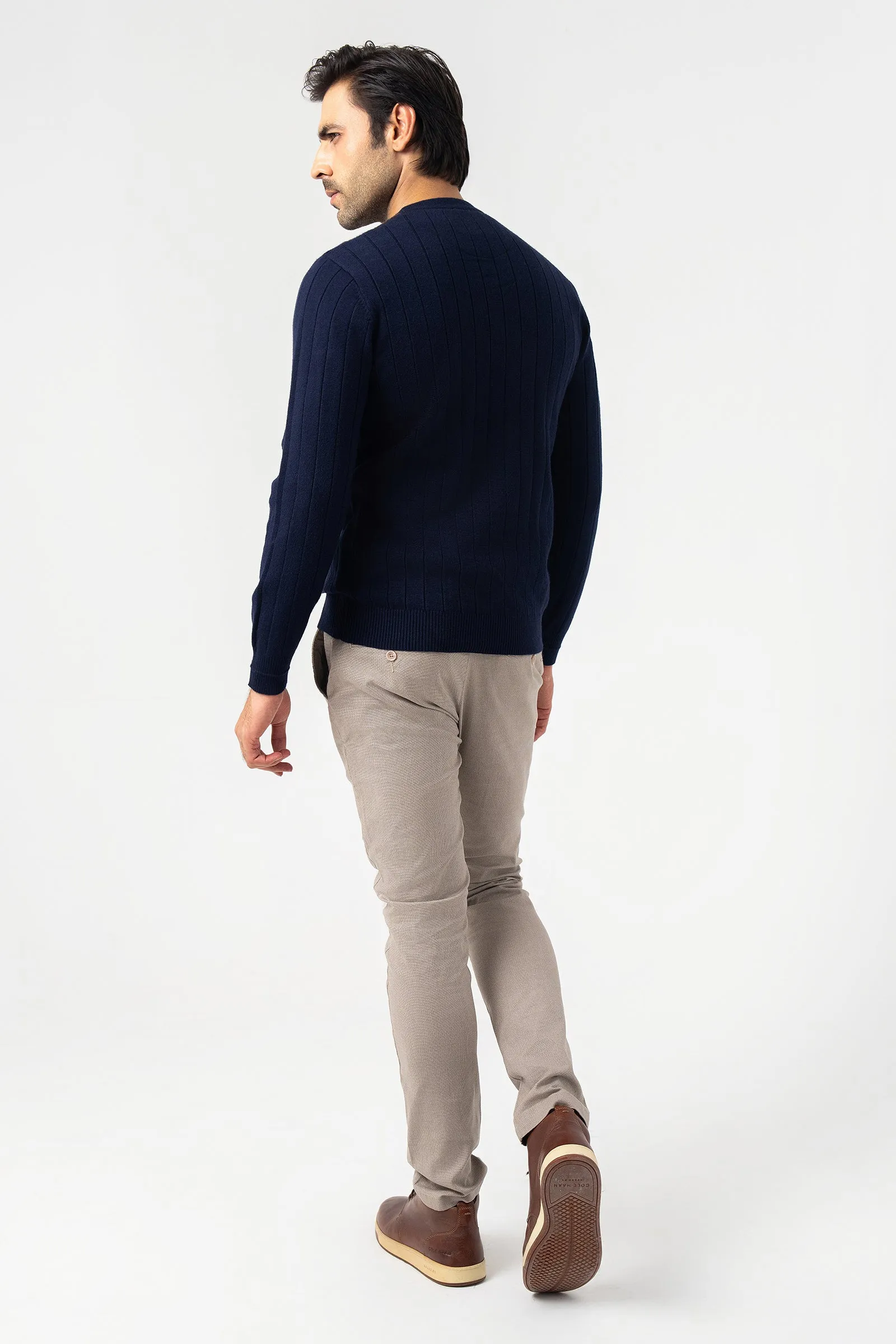 Navy and Brown Round Neck Sweater
