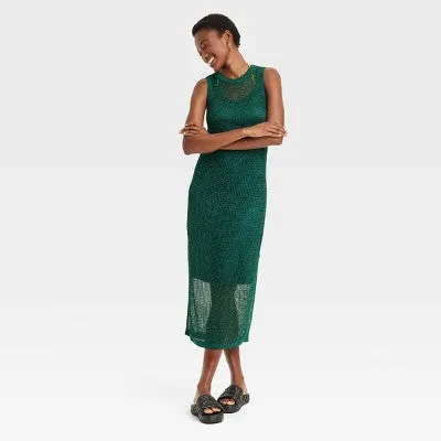 New - Women's Openwork Midi Tank Dress - A New Day