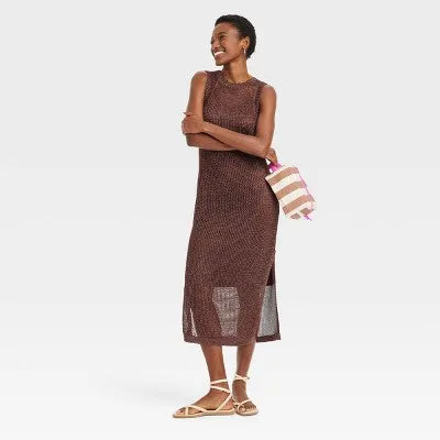 New - Women's Openwork Midi Tank Dress - A New Day