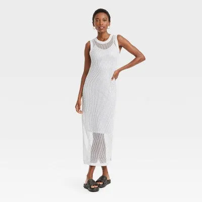 New - Women's Openwork Midi Tank Dress - A New Day