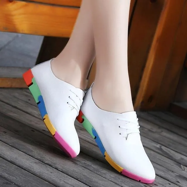 Newest Sneakers Women Shoes Plus Size Breathable Genuine Leather Ballet Flats Women Sneakers