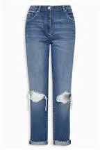 Next Womens Boyfriend Mid Blue Rip Jeans