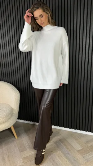 Nylah Brown Leather Look Straight Leg Trousers