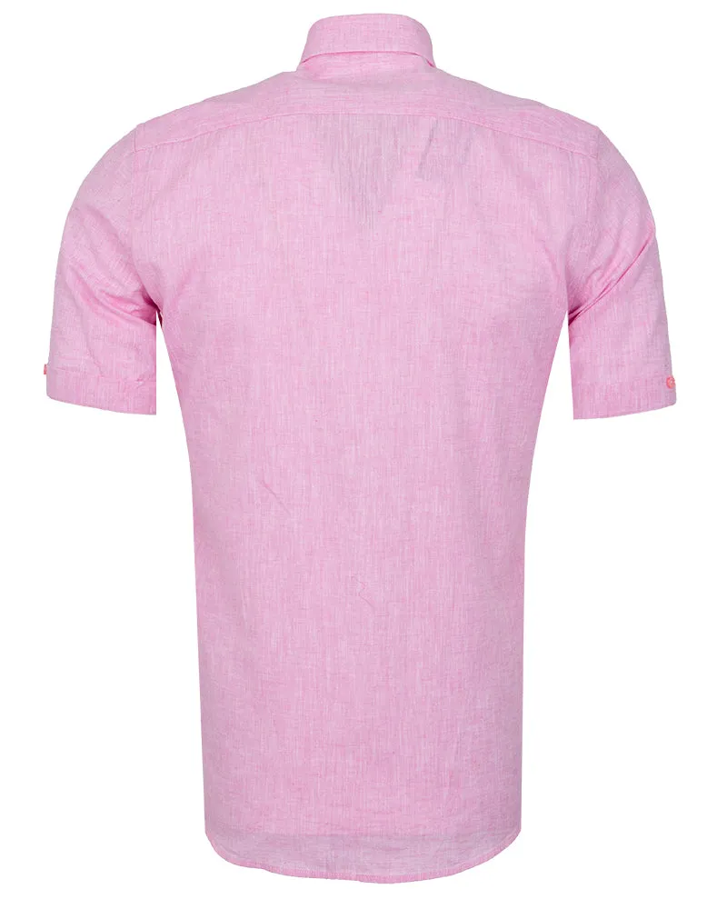 Pink Linen Plain Short Sleeve Shirt