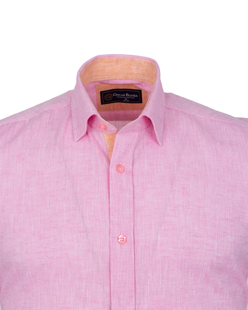 Pink Linen Plain Short Sleeve Shirt