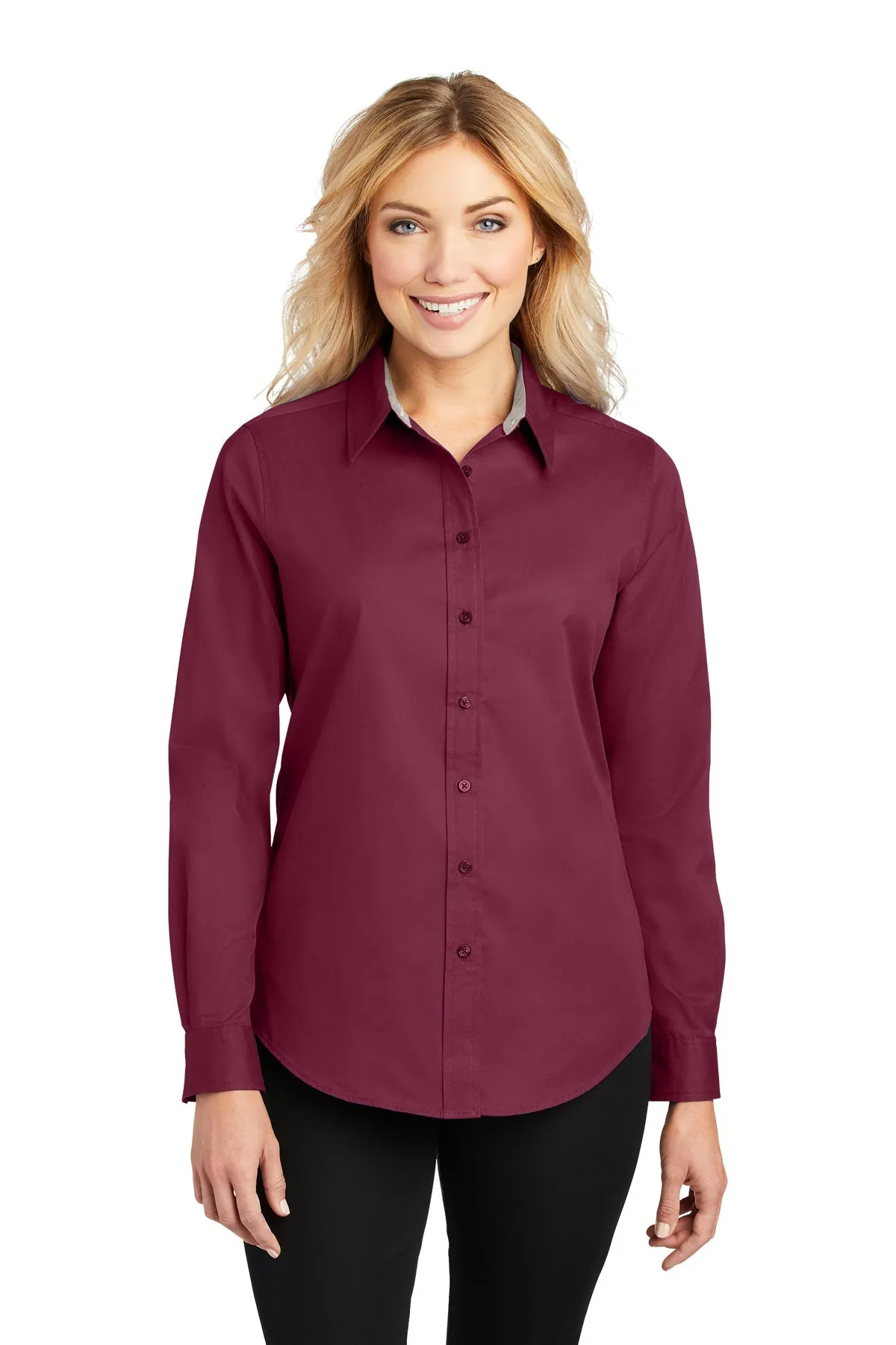 Port Authority Ladies Custom Easy Care Shirts, Burgundy/Light Stone