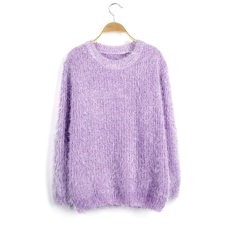 Scoop Solid Mohair Pullover Short Loose Sweater