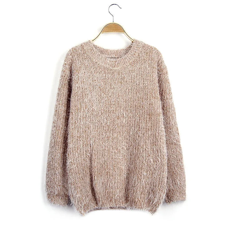 Scoop Solid Mohair Pullover Short Loose Sweater