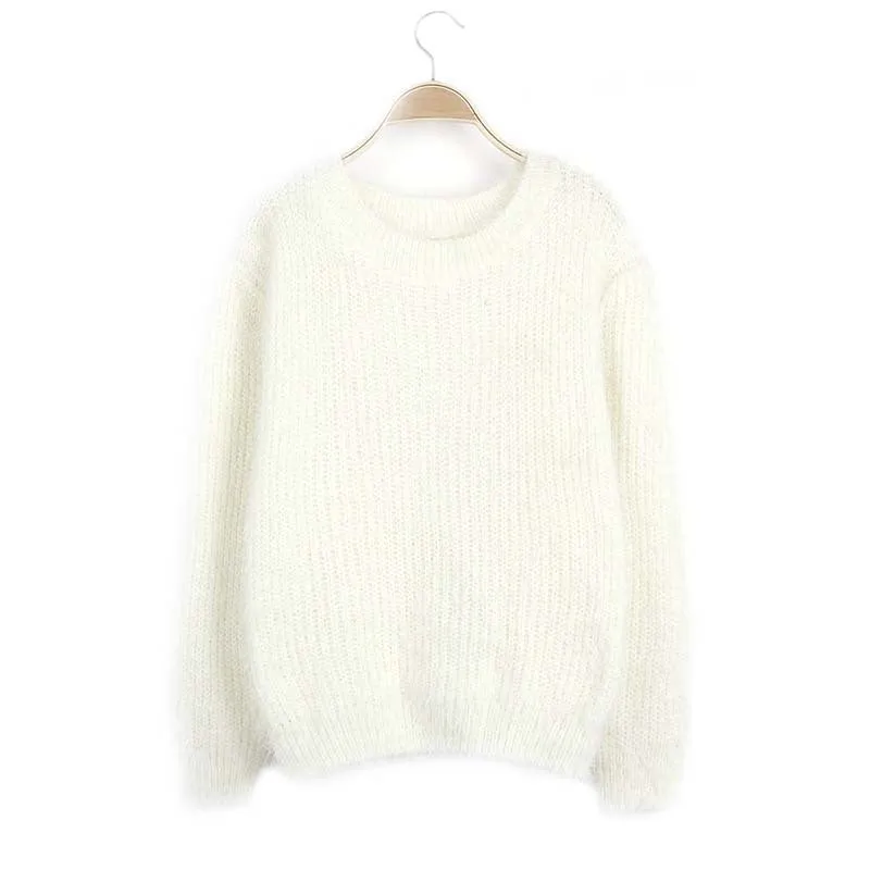 Scoop Solid Mohair Pullover Short Loose Sweater