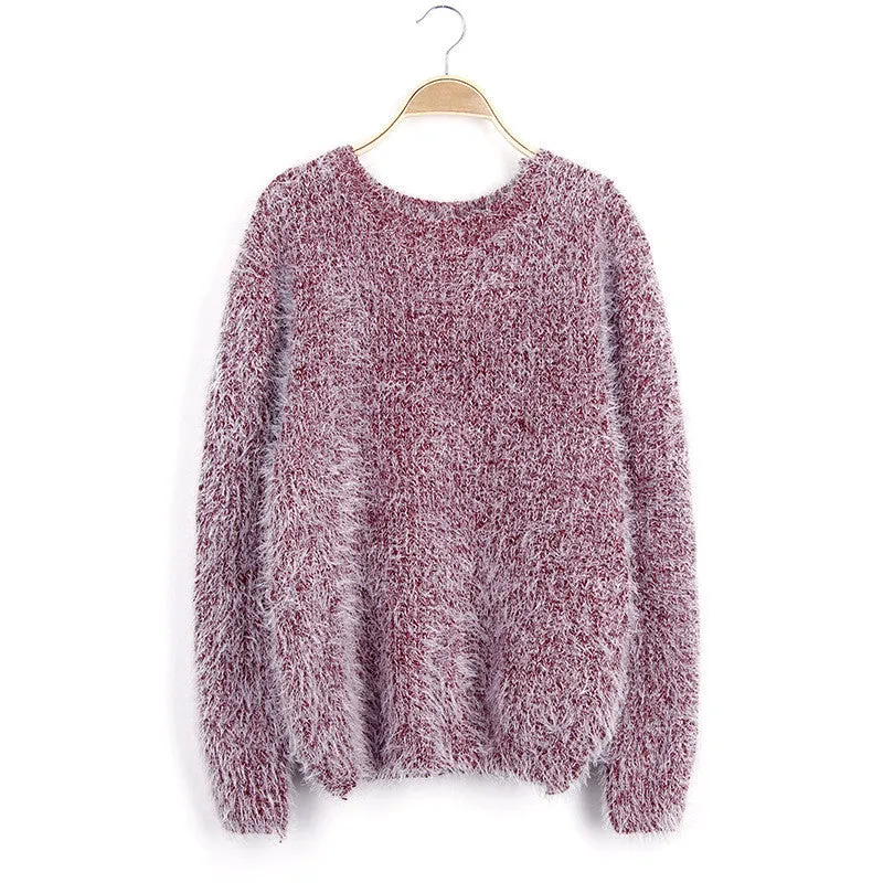 Scoop Solid Mohair Pullover Short Loose Sweater