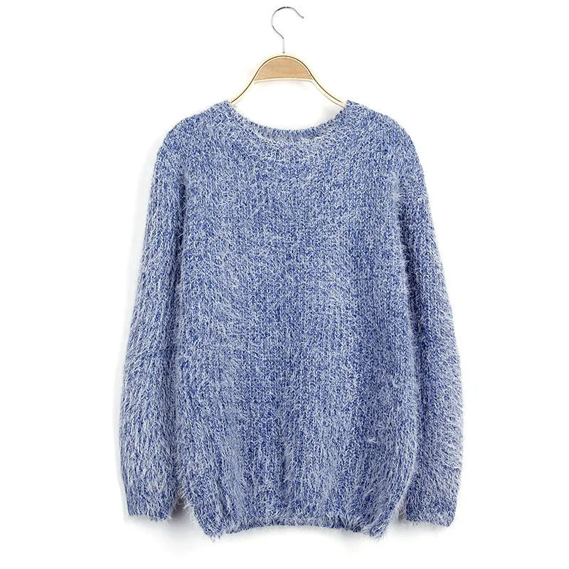 Scoop Solid Mohair Pullover Short Loose Sweater