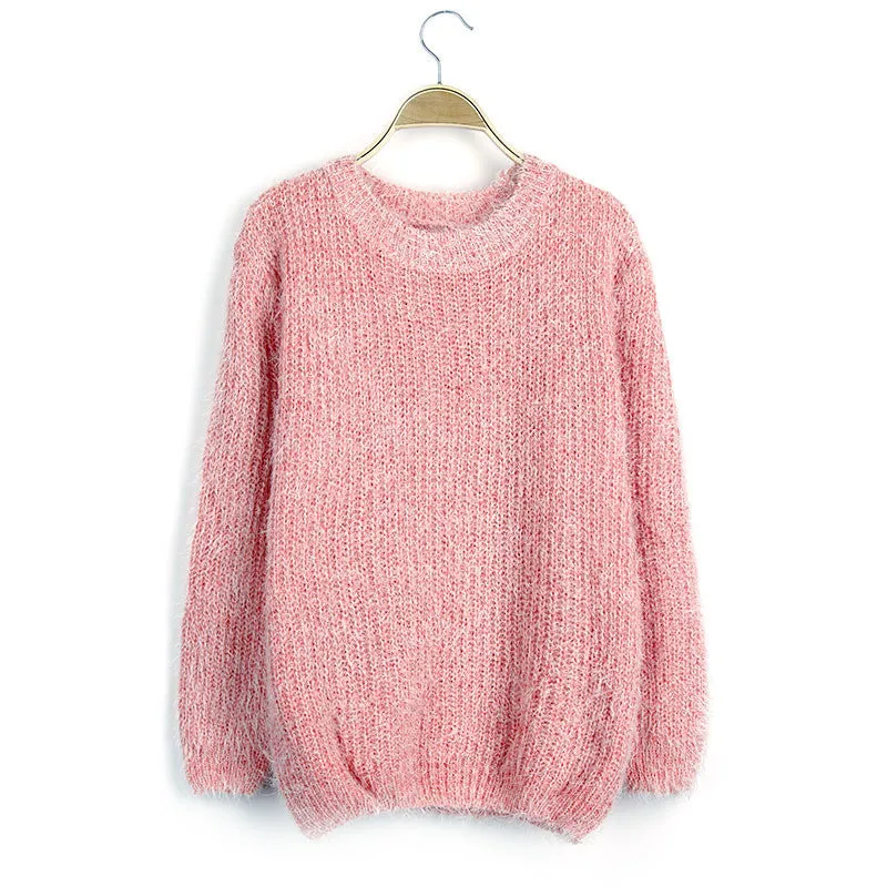 Scoop Solid Mohair Pullover Short Loose Sweater