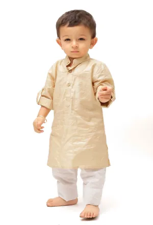 Set of 2: Beige Cotton Silk Kurta and Cotton Pyjama