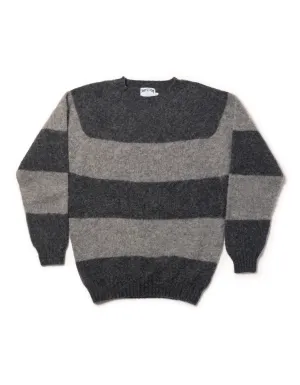 SHAGGY DOG SWEATER TONAL BLOCK STRIPE OXFORD/MEDIUM GREY - TRIM FIT