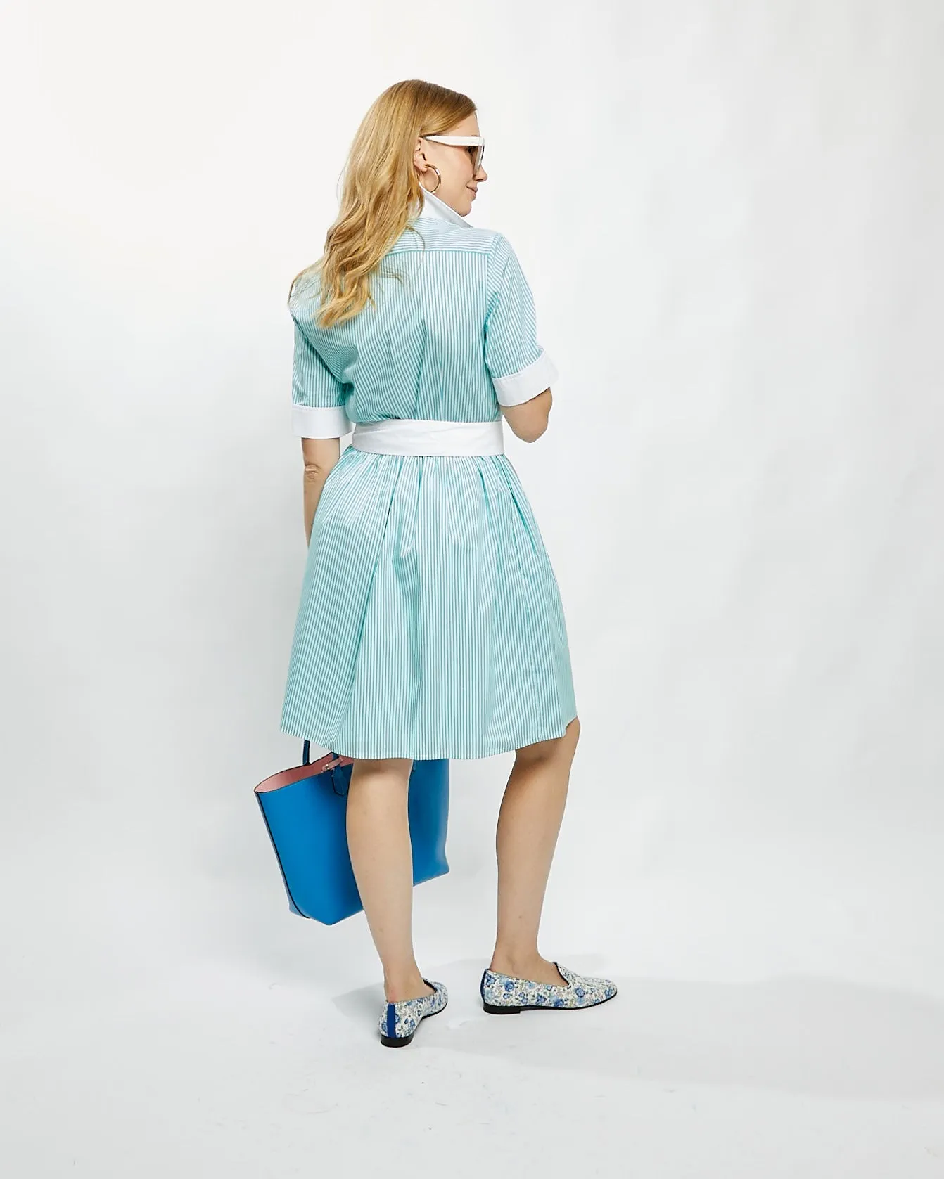 Short Coupe Dress in Aqua Stripe