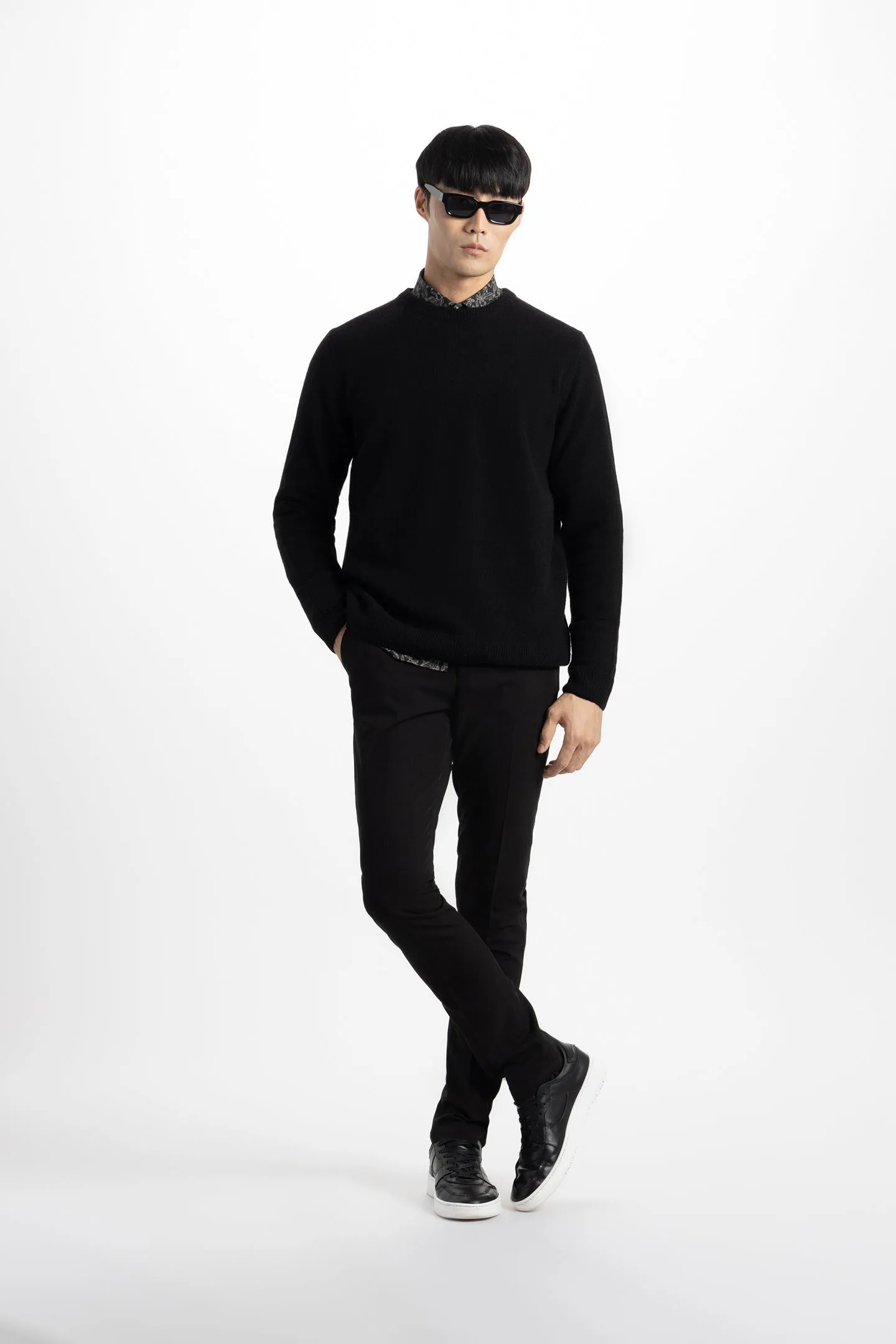 Soft Cloth Crewneck Sweater in Merino Jersey - Jet Black