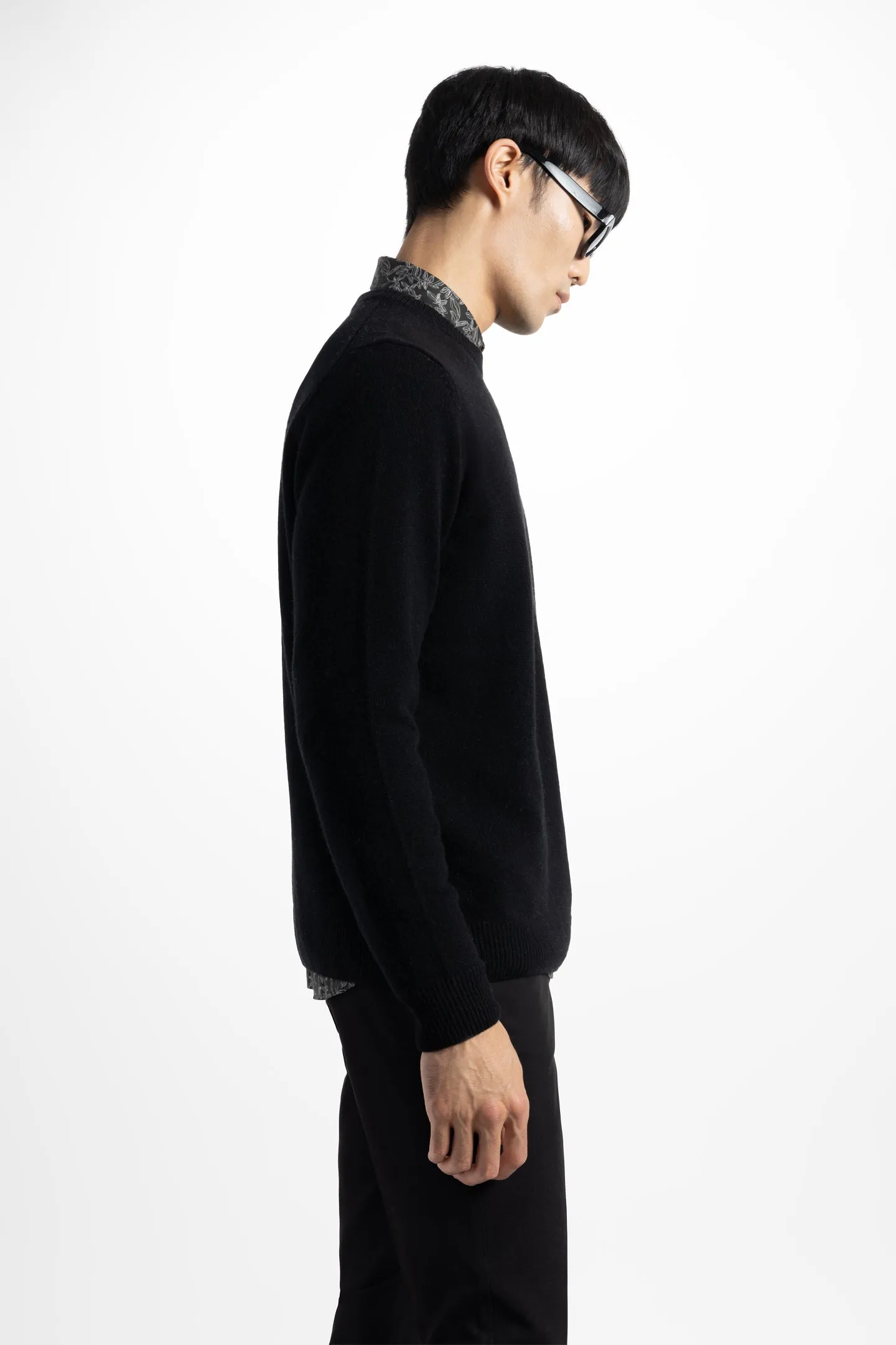 Soft Cloth Crewneck Sweater in Merino Jersey - Jet Black