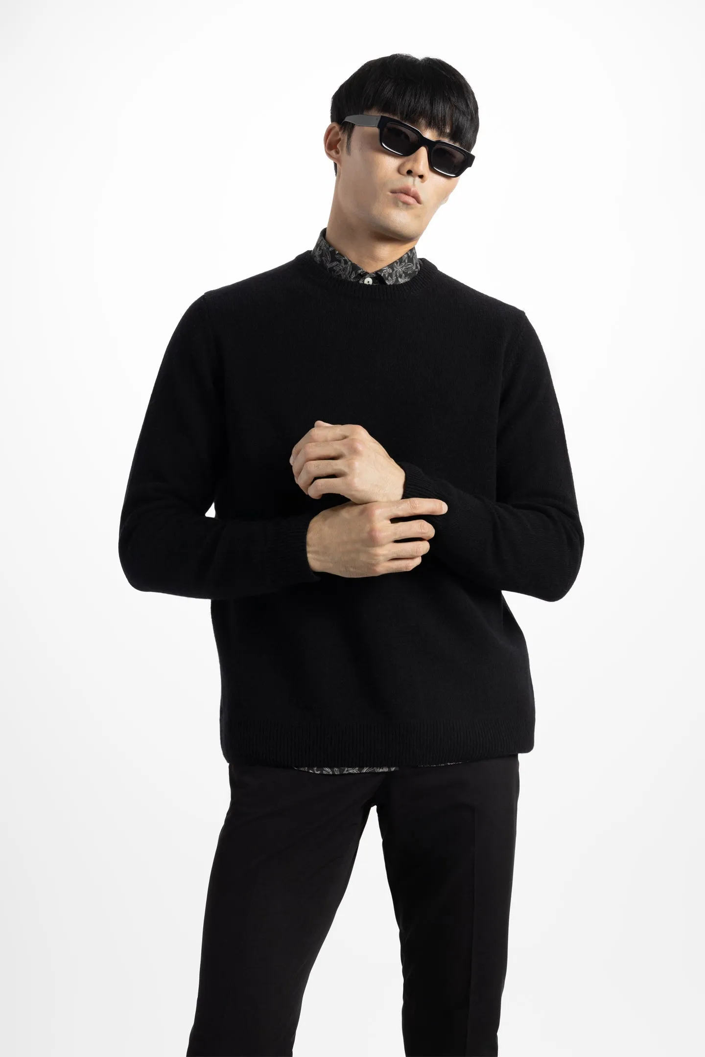 Soft Cloth Crewneck Sweater in Merino Jersey - Jet Black