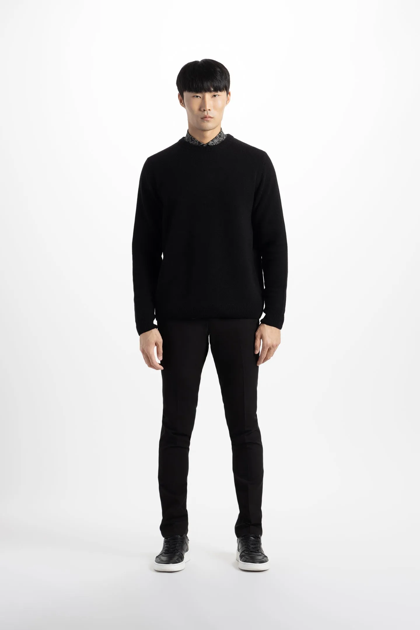 Soft Cloth Crewneck Sweater in Merino Jersey - Jet Black