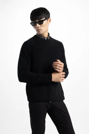 Soft Cloth Crewneck Sweater in Merino Jersey - Jet Black