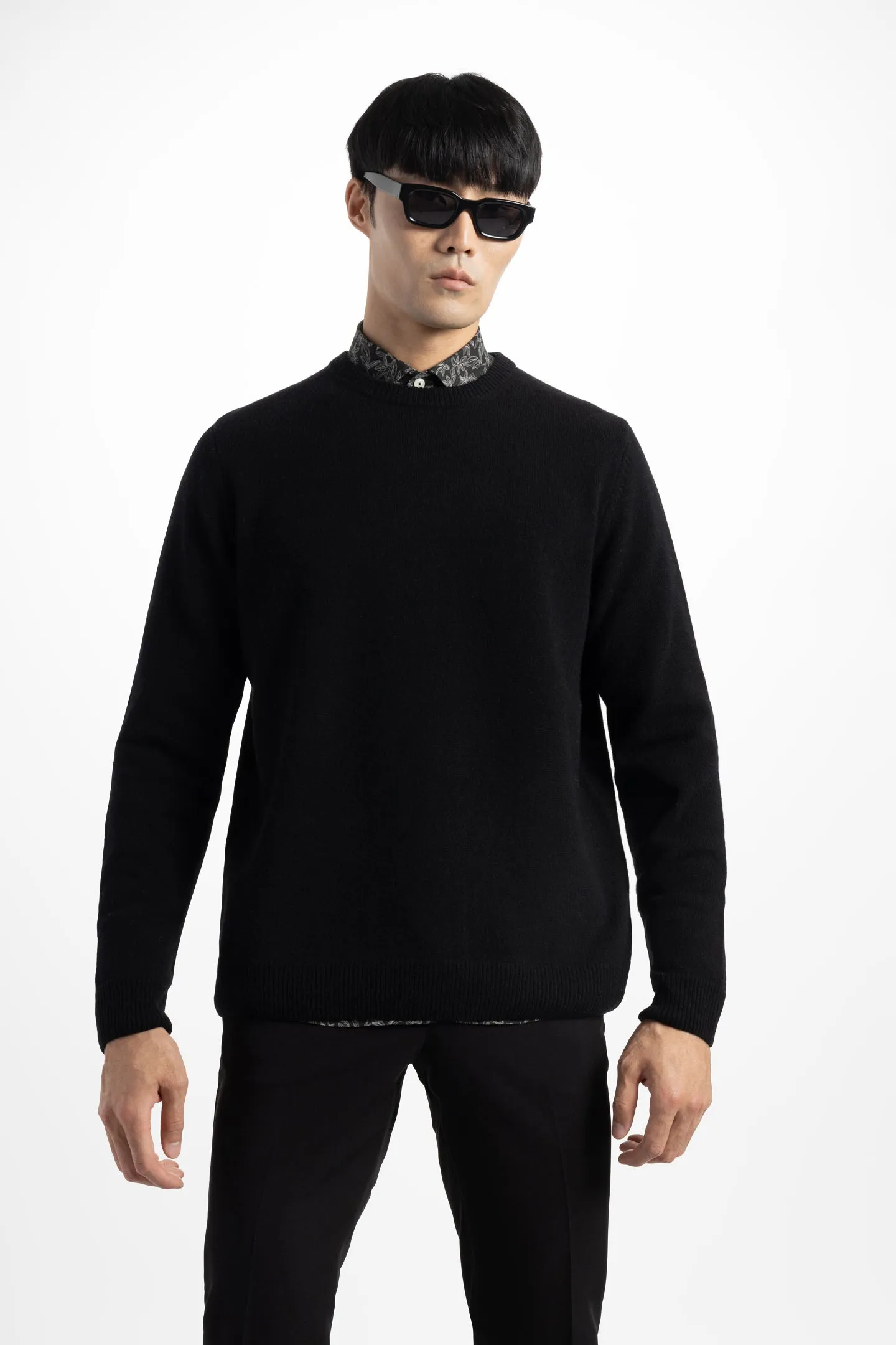 Soft Cloth Crewneck Sweater in Merino Jersey - Jet Black