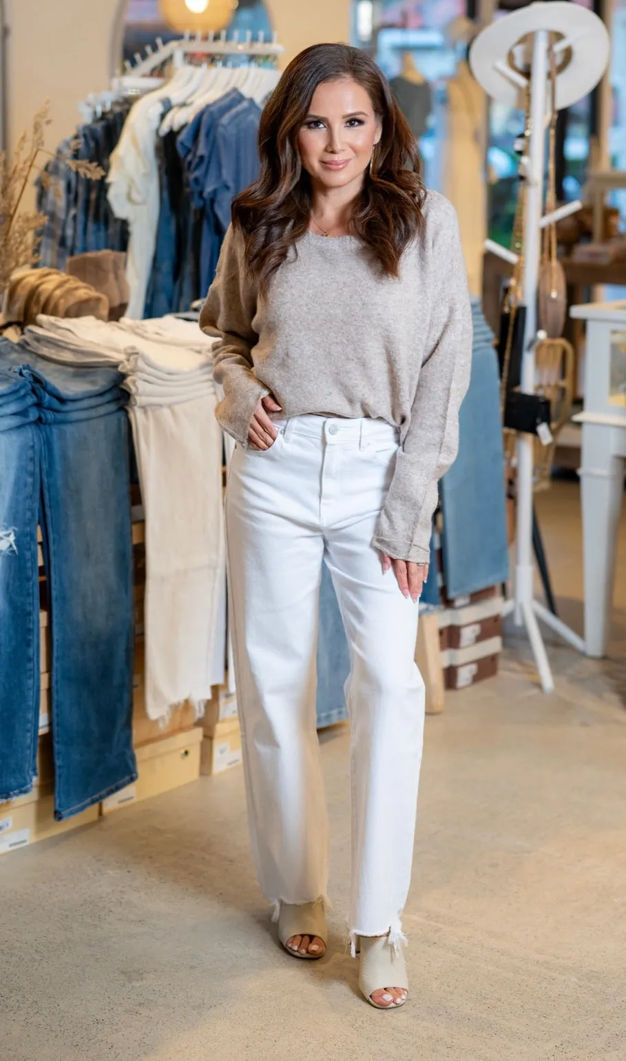 SOFT HEATHERED  SWEATER - TAUPE