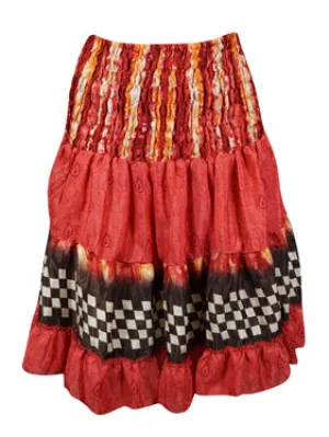 Summer Elastic Skirt, Red Beach Recycle Silk Skirts S/M