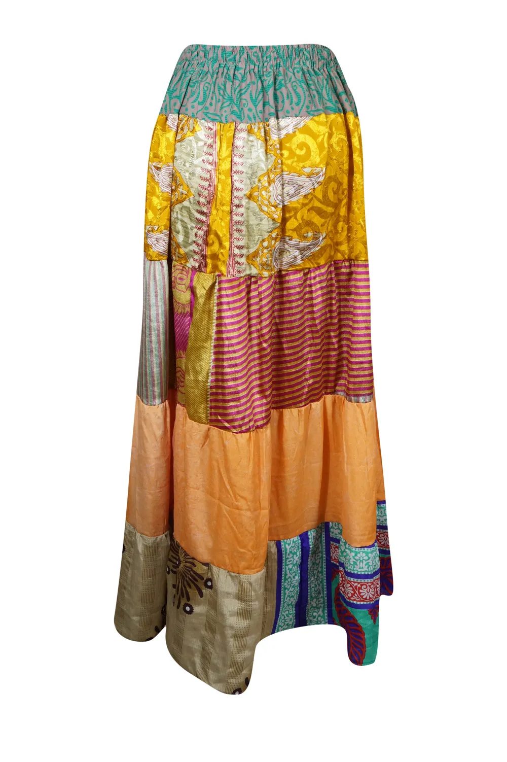 Summer Long Maxi Skirt in Yellow Multi Patchwork Boho Fall Long Skirt in S/M/L