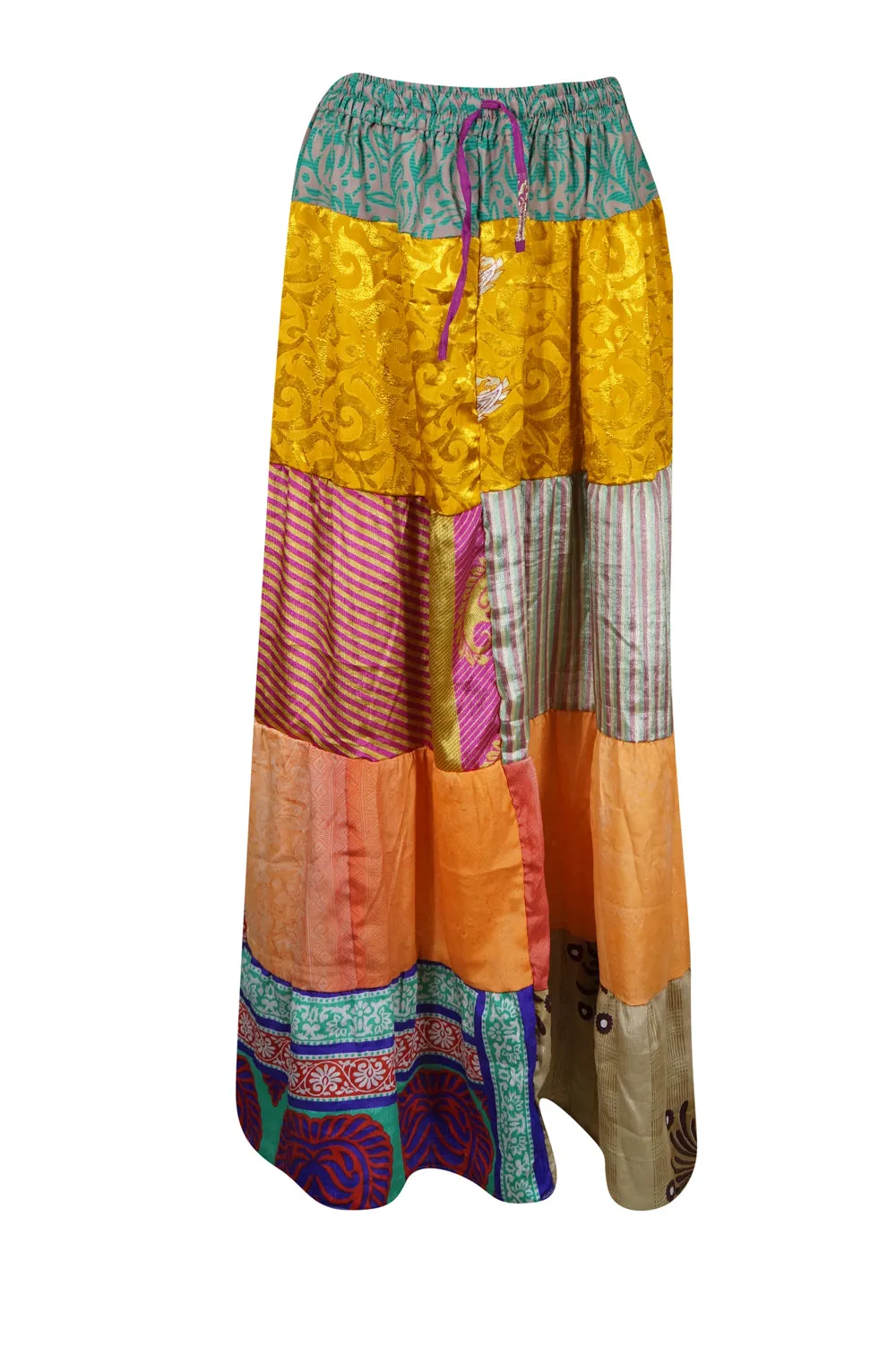 Summer Long Maxi Skirt in Yellow Multi Patchwork Boho Fall Long Skirt in S/M/L