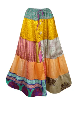 Summer Long Maxi Skirt in Yellow Multi Patchwork Boho Fall Long Skirt in S/M/L