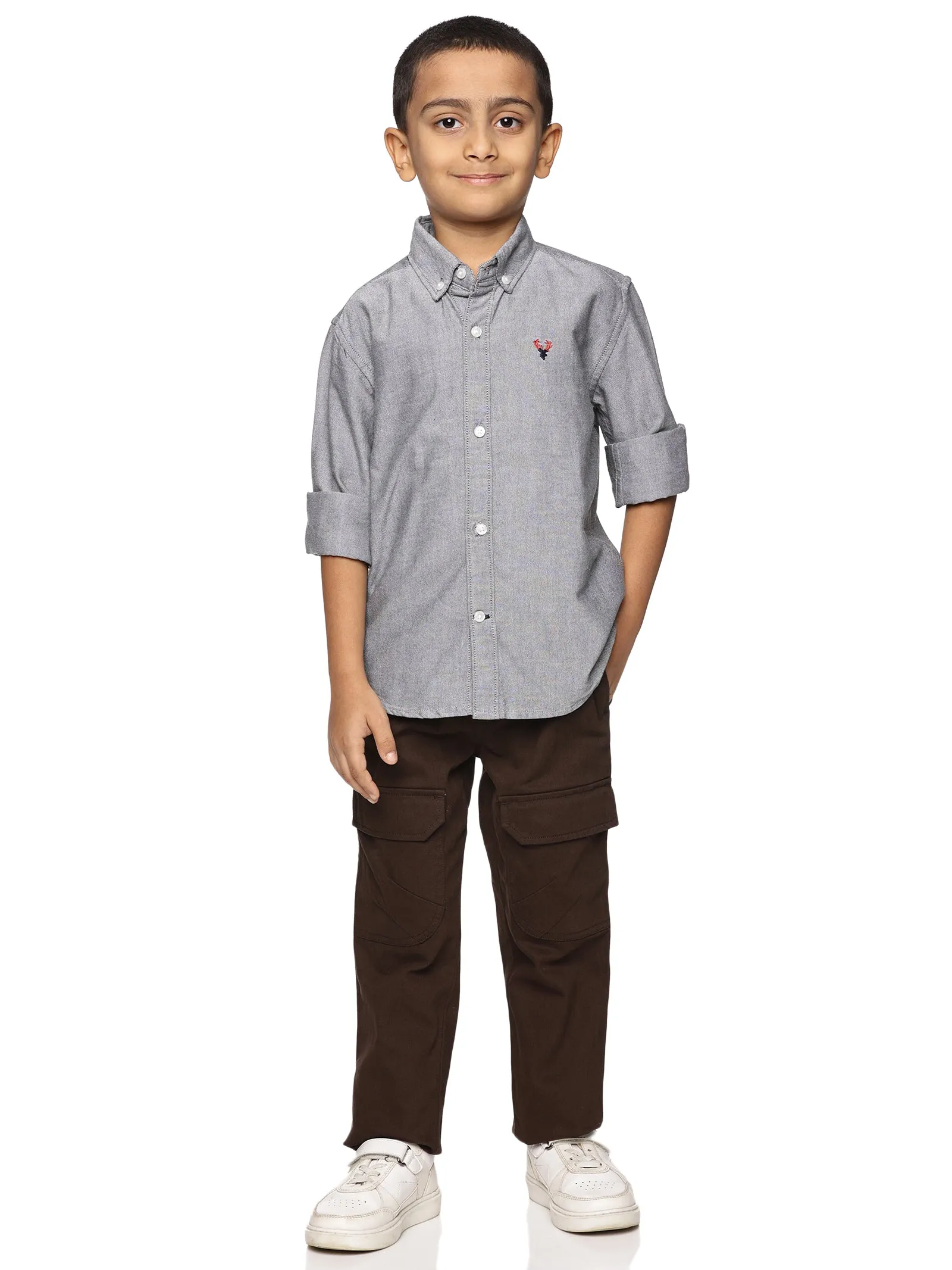 U.S. ELK Boys' and Men's Long Sleeve Button Down Dress Shirts- Grey