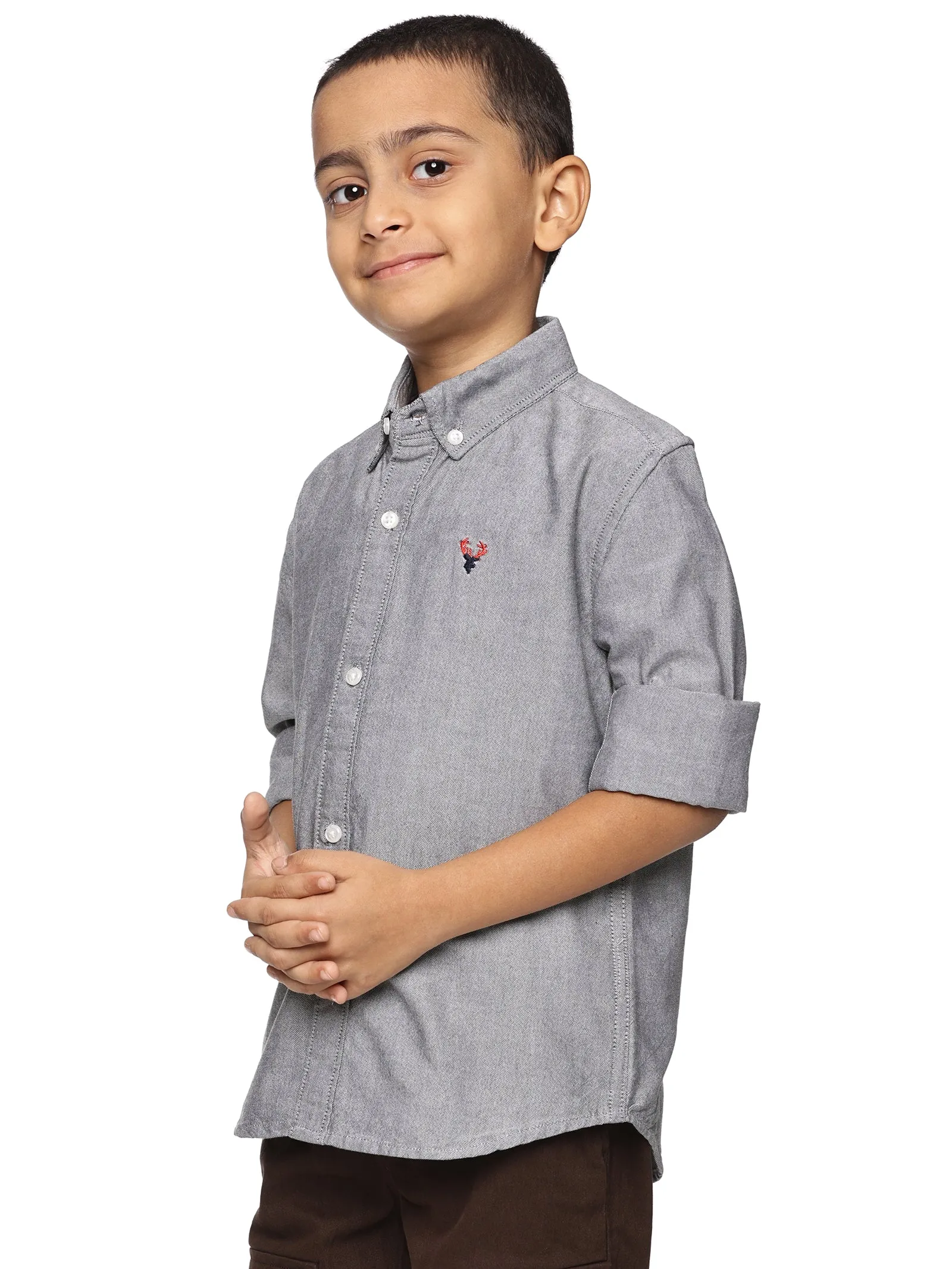 U.S. ELK Boys' and Men's Long Sleeve Button Down Dress Shirts- Grey