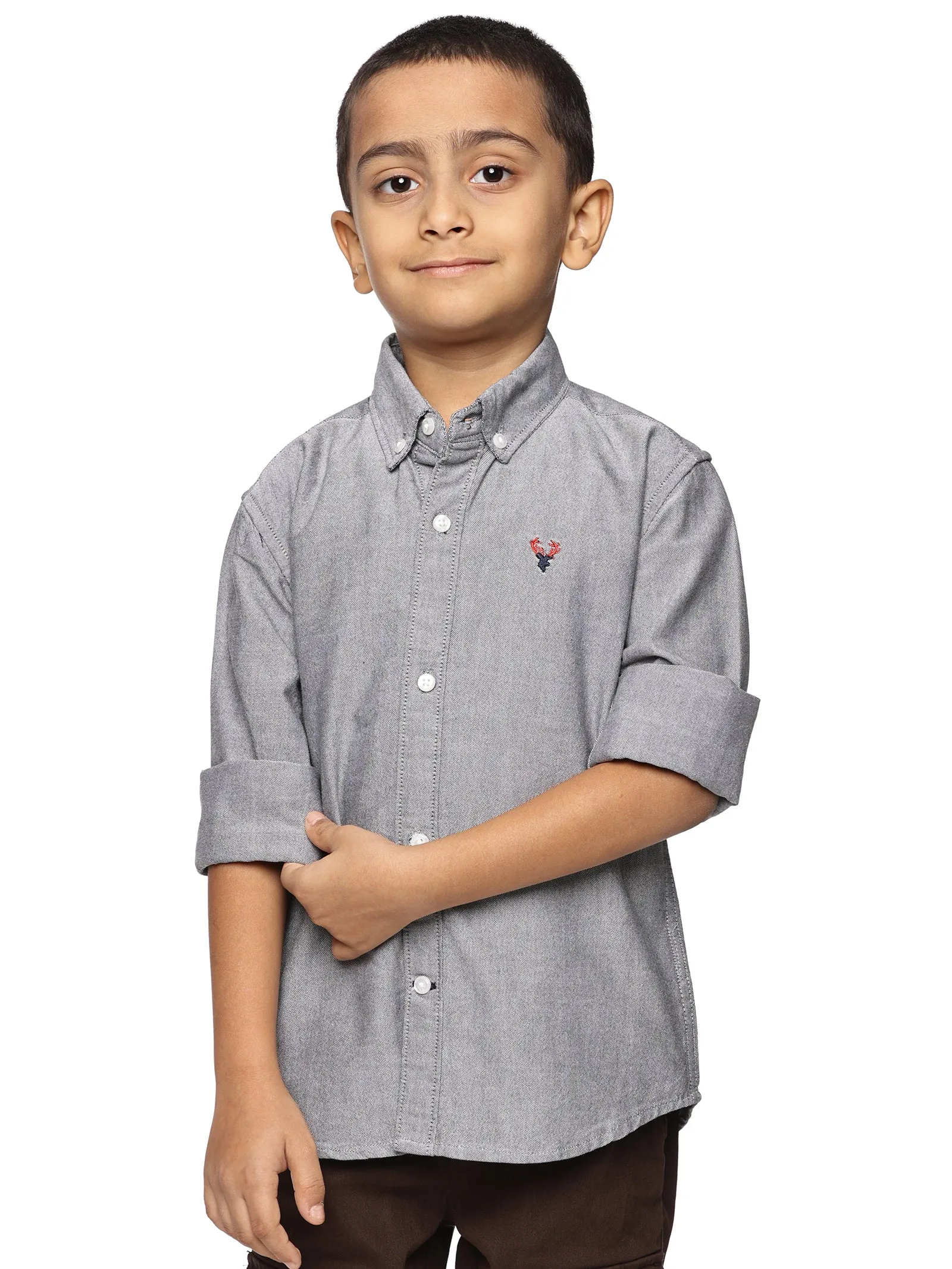 U.S. ELK Boys' and Men's Long Sleeve Button Down Dress Shirts- Grey