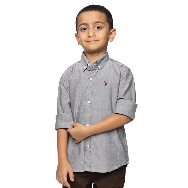 U.S. ELK Boys' and Men's Long Sleeve Button Down Dress Shirts- Grey