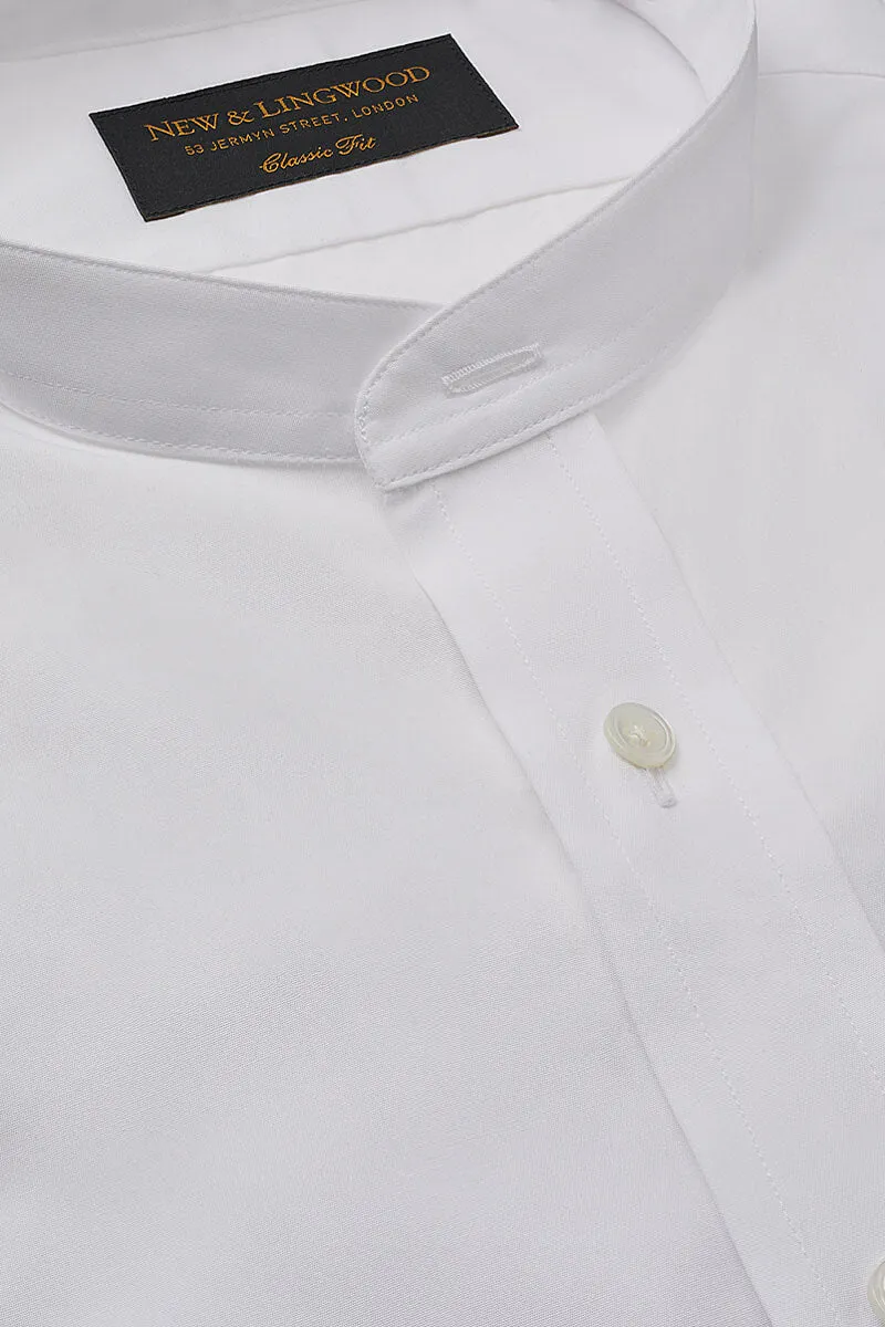 White Classic Fit Neckband Shirt