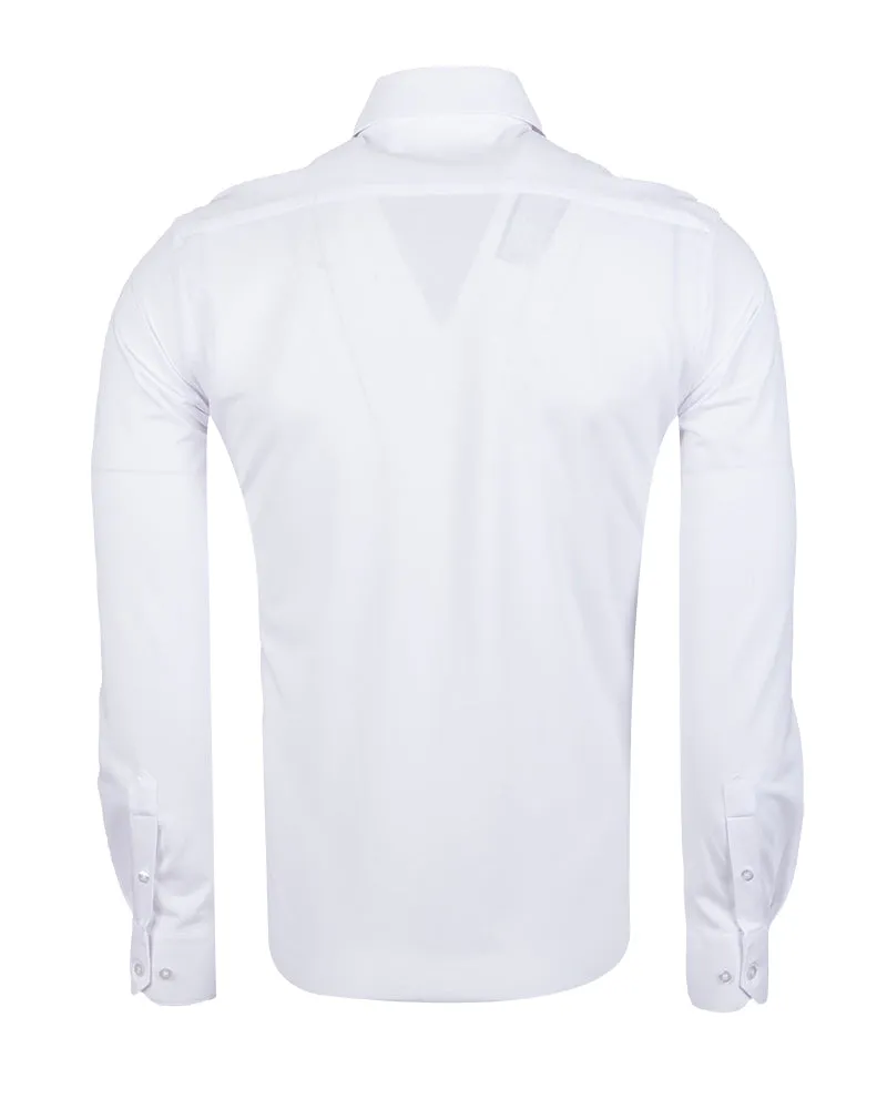White Cotton Plain Stretch Shirt