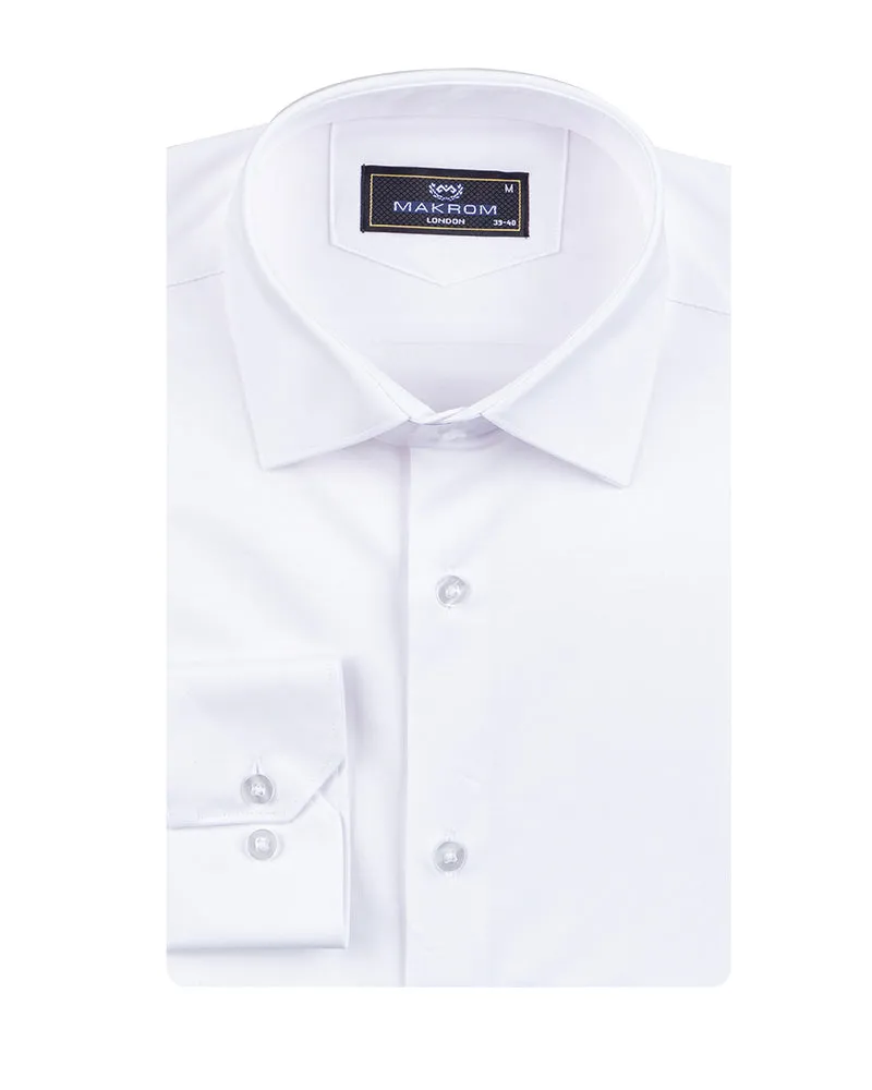 White Cotton Plain Stretch Shirt