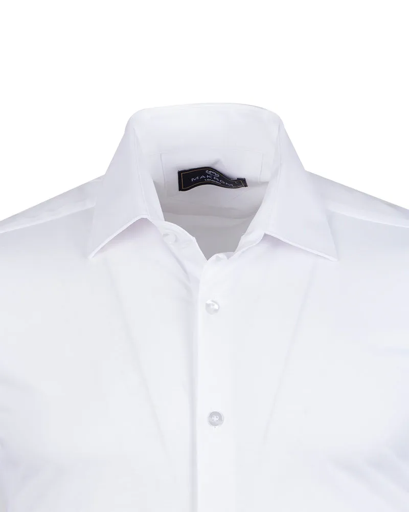 White Cotton Plain Stretch Shirt
