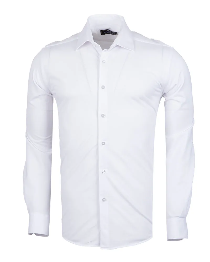White Cotton Plain Stretch Shirt