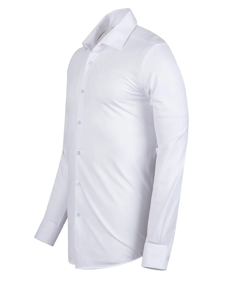 White Cotton Plain Stretch Shirt