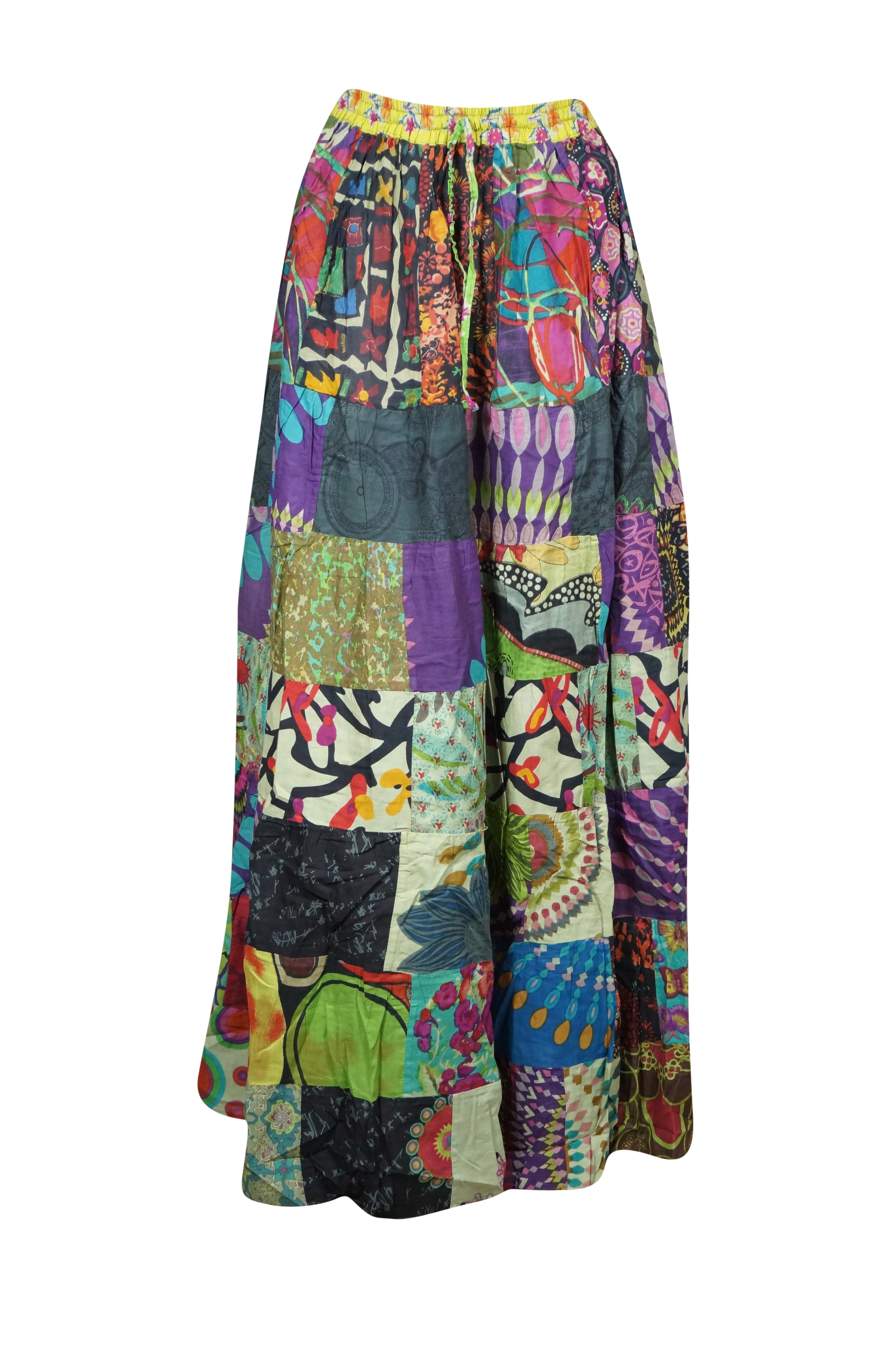Women Handmade Boho Maxi Skirt | Green Multicolor Floral Patchwork Beauty S/M/L