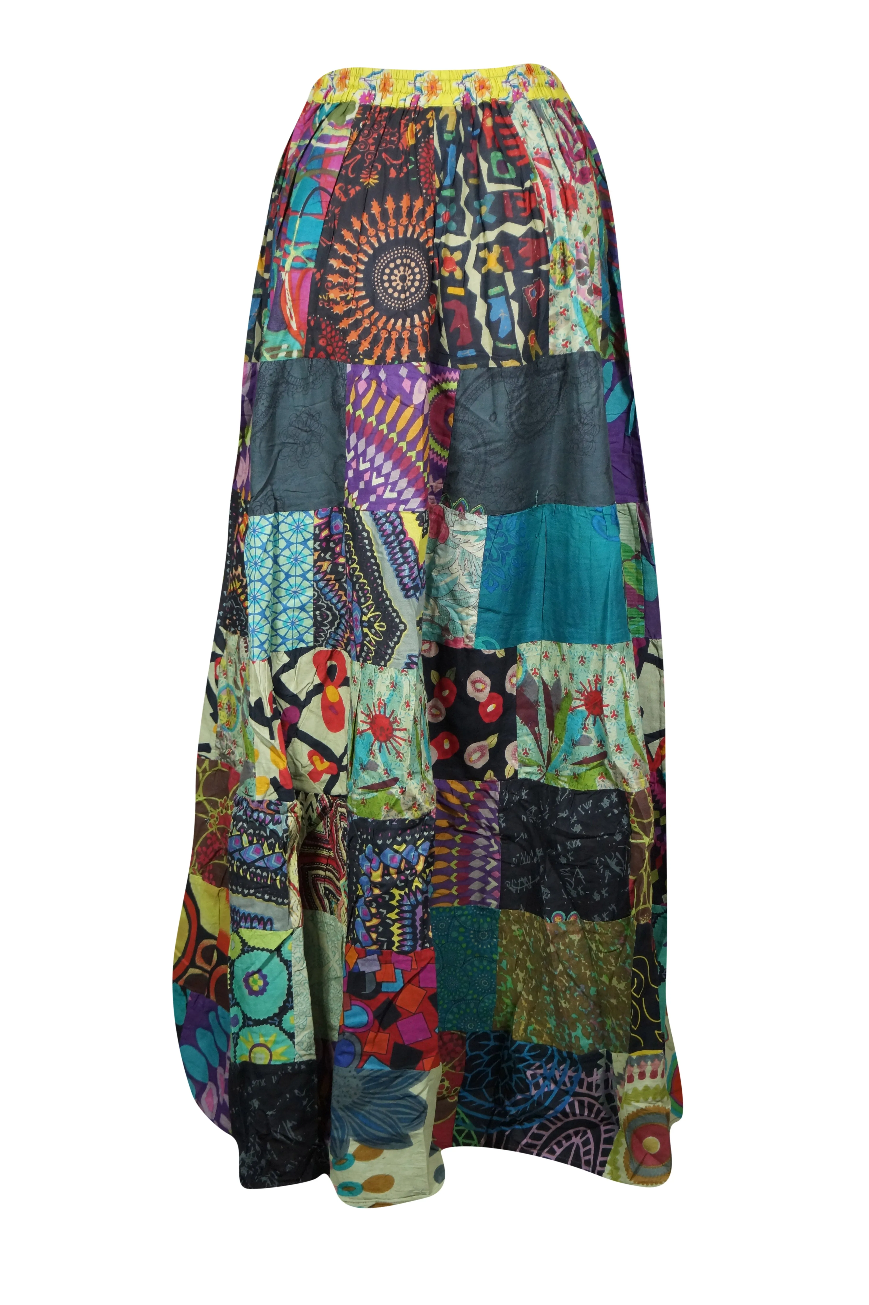 Women Handmade Boho Maxi Skirt | Green Multicolor Floral Patchwork Beauty S/M/L