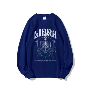 Women Vintage Zodiac Skeleton Libra Graphic Sweatshirts