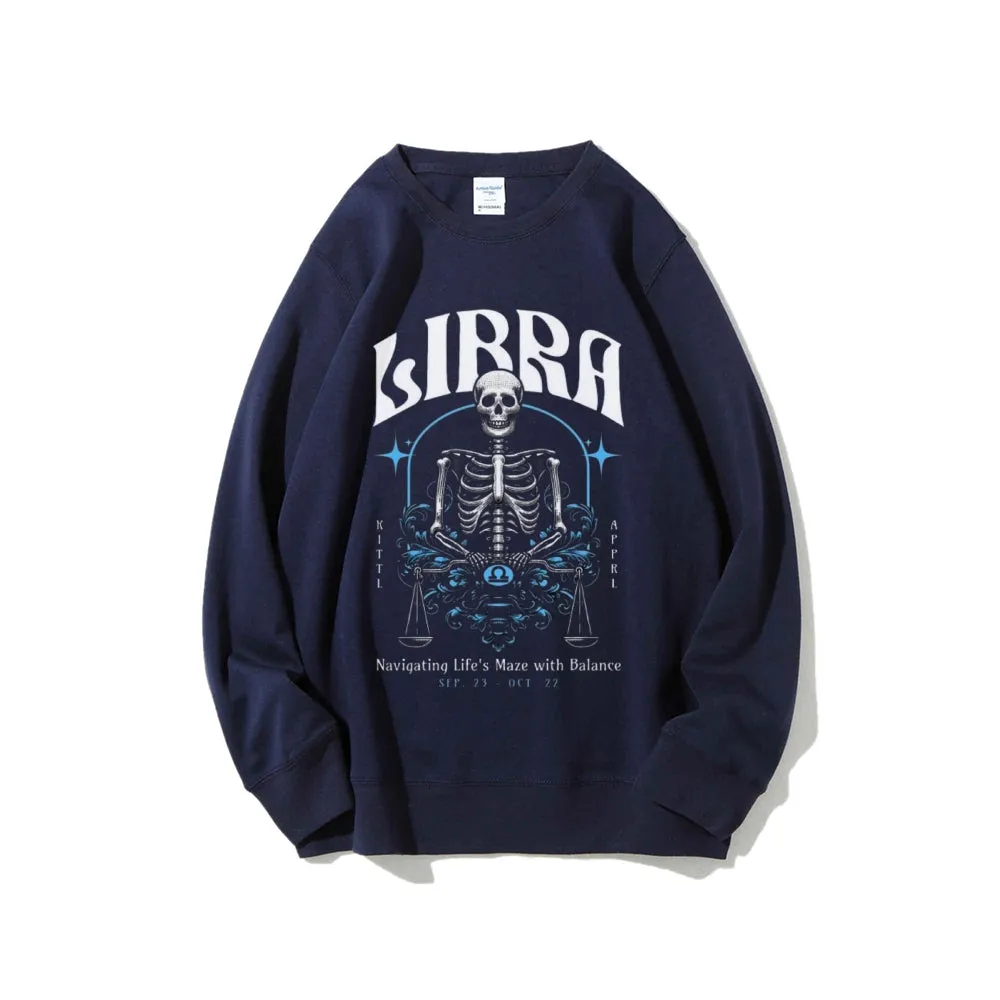 Women Vintage Zodiac Skeleton Libra Graphic Sweatshirts