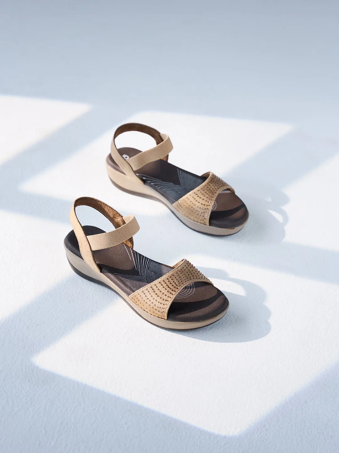 Women's Beige Slingback Strap Sandals (IU6001)