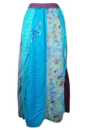 Womens Dori Long Skirt, Fall Festive Blue Floral, Festival, Summer Maxi Skirts S/M/L