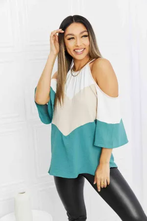 Women's Hailey & Co Full Size Color Block Cold-Shoulder Blouse