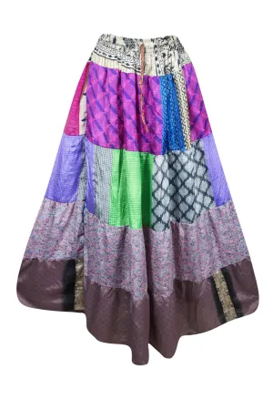 Womens Maxi Skirt Purple Multi Patchwork Boho Skirts S/M/L