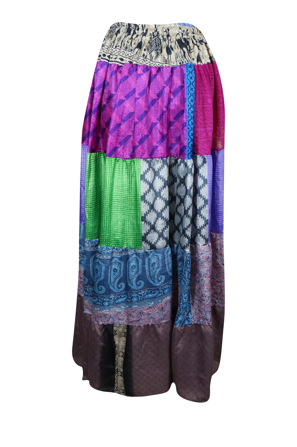 Womens Maxi Skirt Purple Multi Patchwork Boho Skirts S/M/L